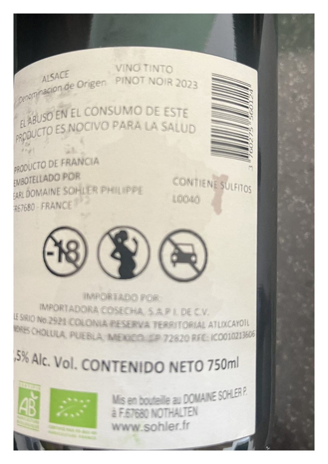 Sohler Pinot Noir Bacchus AOP Alsace 750ml - Image 4